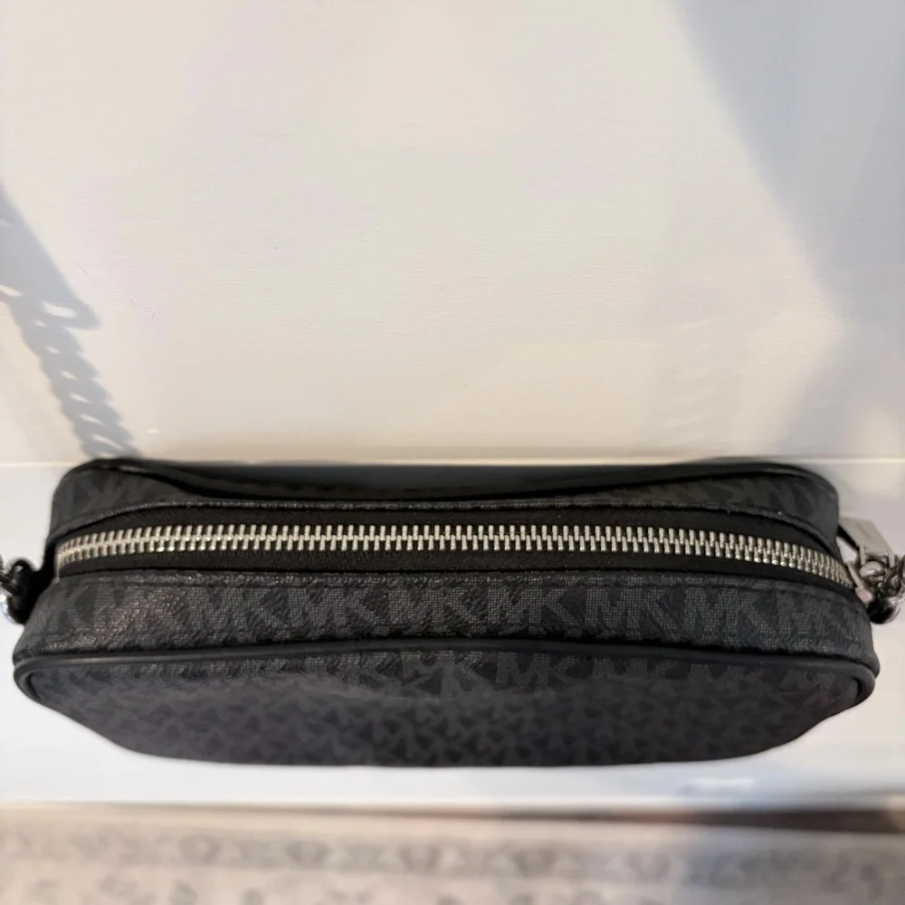 Michael Kors Charcoal Logo Classic Crossbody Bag with Chic Infinity Scarf